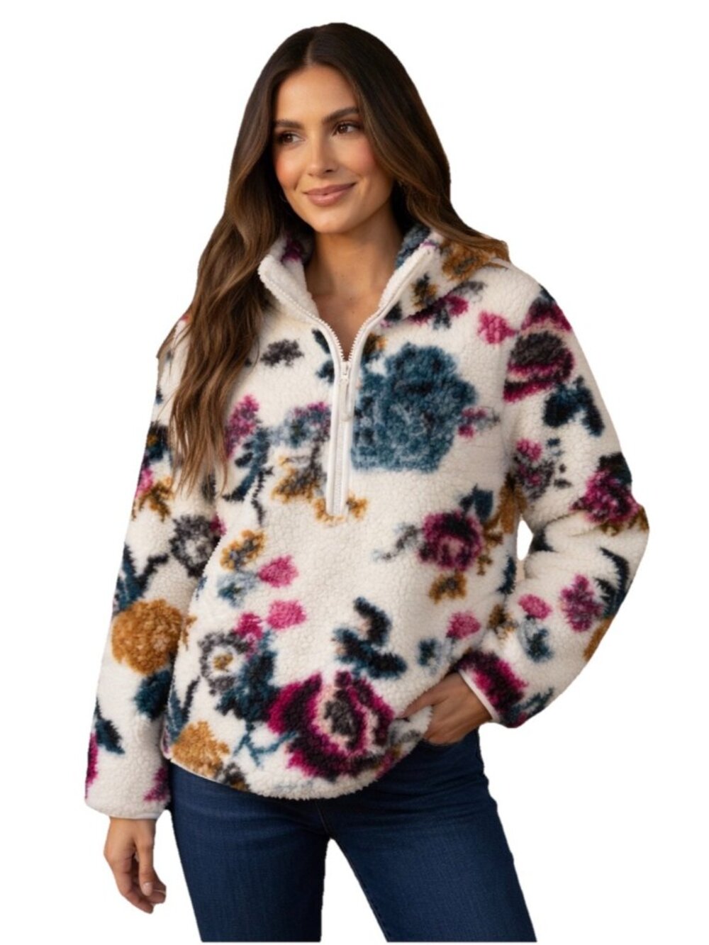 Anthropologie Saturday Sunday Rosemarie Floral Sherpa Teddy Hooded Sweater